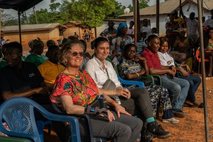 Seattle Chocolate Owner & CEO Jean Thompson and Brand Manager Ellie Thompson enjoy ceremonial festivities in Takyikrom, Ghanae